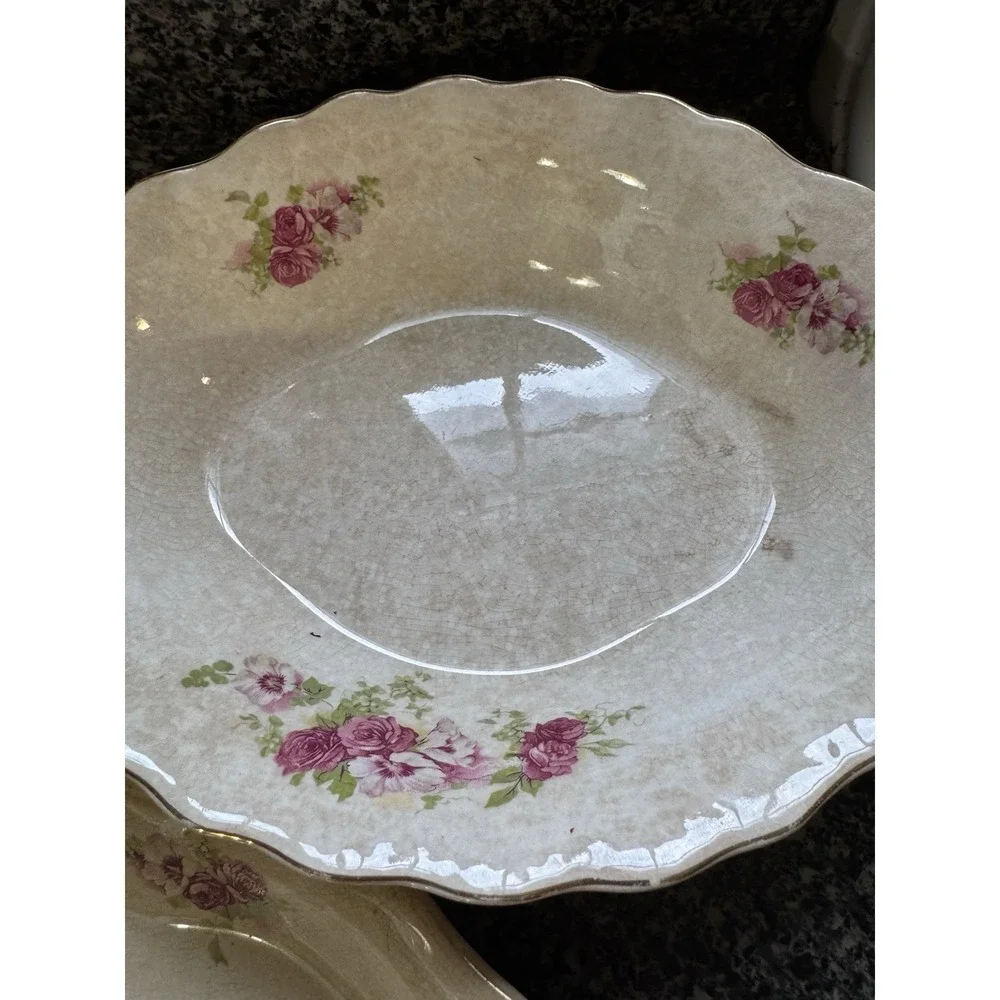 Vintage Buffalo Pottery China Bowl‎ And Platters Rose Floral Design